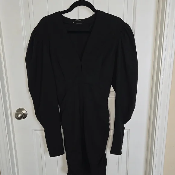 Isabel Marant Black Robe Stella Dress Bodycon Bishop Sleeve Bubble Hem 6 NWT - Picture 2 of 8